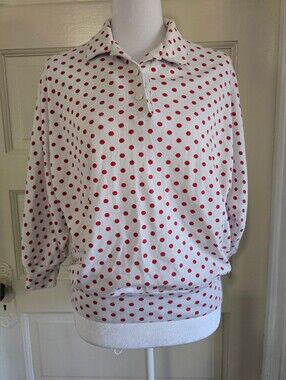 Vintage Sanibel Sport White & Red Polka Dot Collared Women’s Top